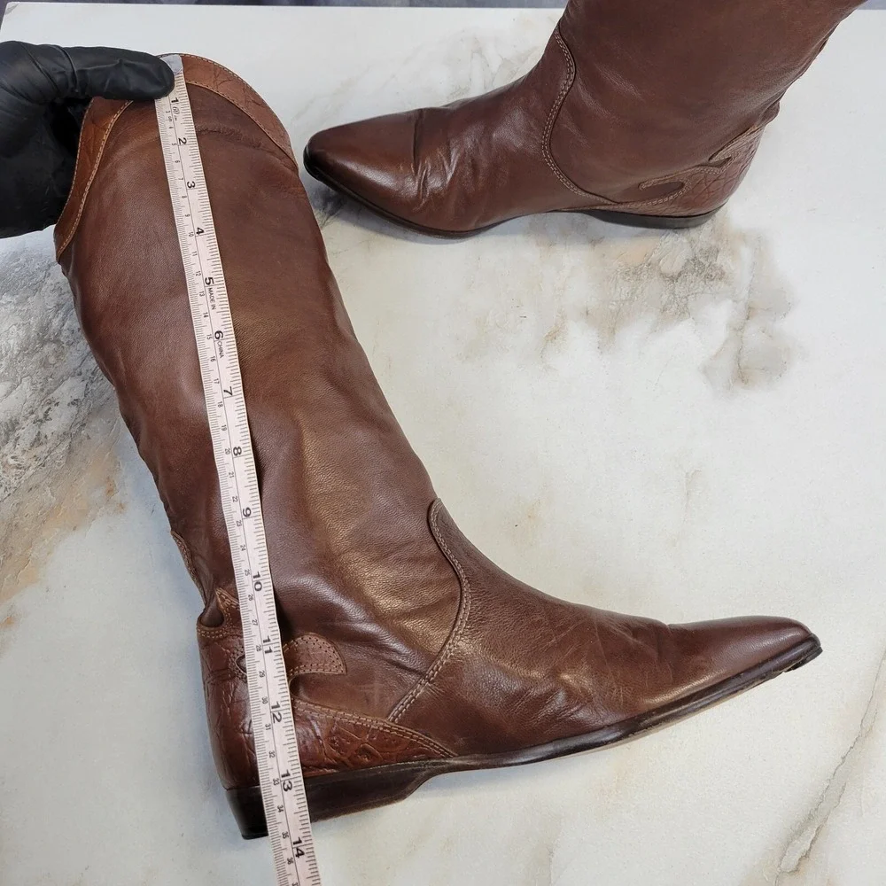 Mario Bruni Knee High Western Cowgirl Low Heel Boots Women's 7 B